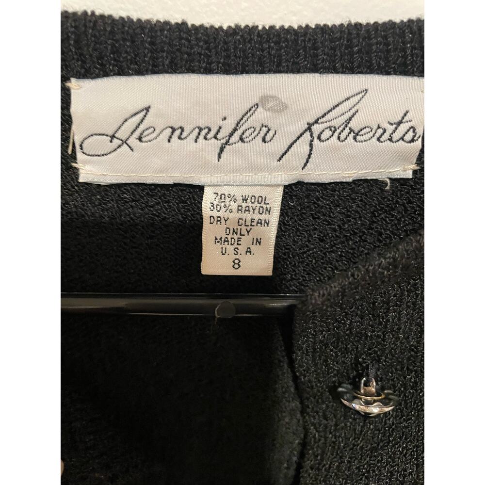 Vintage Jennifer Roberts wool jeweled cardigan 1980s black size 8 - Picture 6 of 7